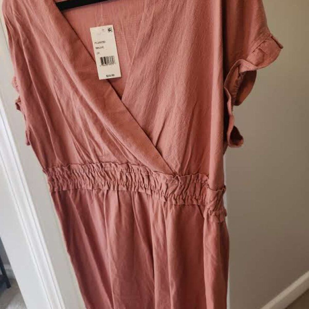 Monteau 2X Mauve Wrap Front Midi Dress - Picture 4 of 9